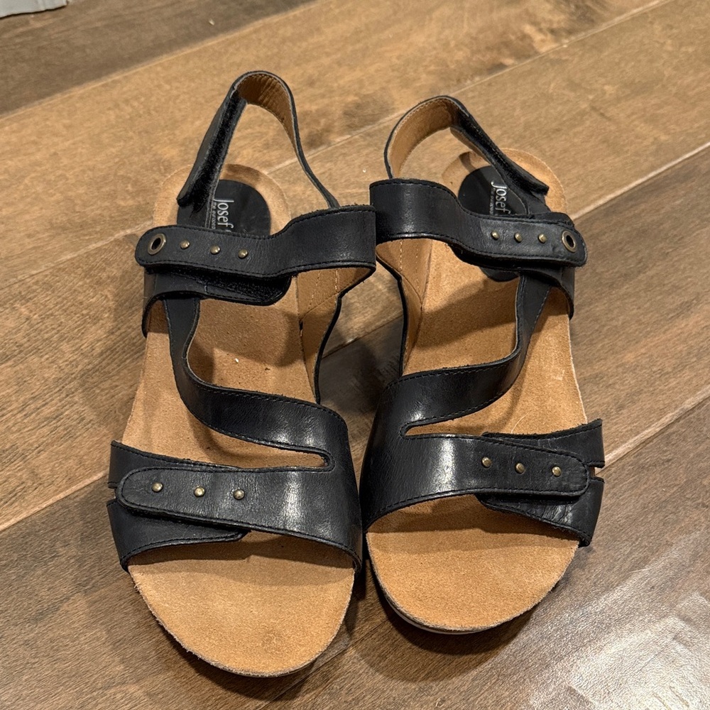 Josef Seibel Black Leather Sandals